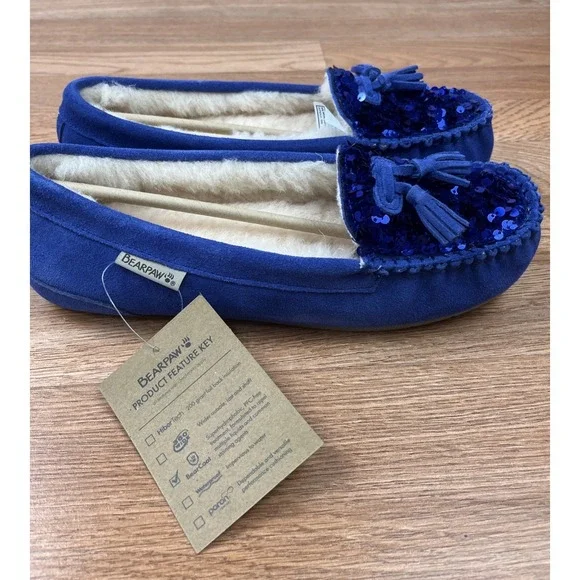BEARPAW Belinda Waterproof Suede Moccasins Women's Size 9 Ultramarine NEW - Picture 6 of 12